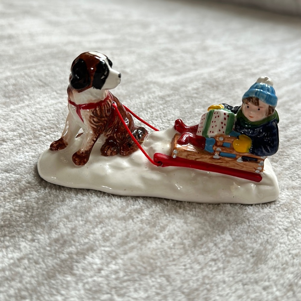 Dept.56  Snow Village “MUSH” replacement piece -the girl with St. Bernard /sled